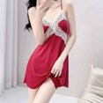 thumbnail image 1 of BLTIBY Women Lace Nightgown Solid Colour V Neck Adjustable Spaghetti Strap Cami Sleeveless Chemise Sleepwear Sleep Dress Wine M, 1 of 3