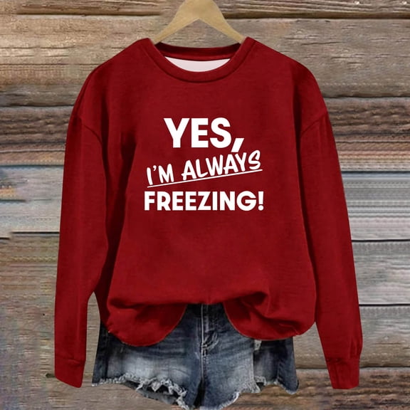 BLTIBY Women Long Sleeve Sweatshirts Printed Round Neck Shirts Casual Fashion Lightweight Pullover Blouse Top Wine XXL