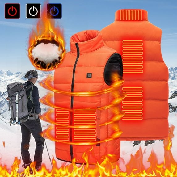 BLTIBY Women Men Heated Vest, Lightweight 5 Heating Zones Vests (Battery Pack Not Included) Winter Warm Casual Sleeveless Jackets with Pockets Orange XS