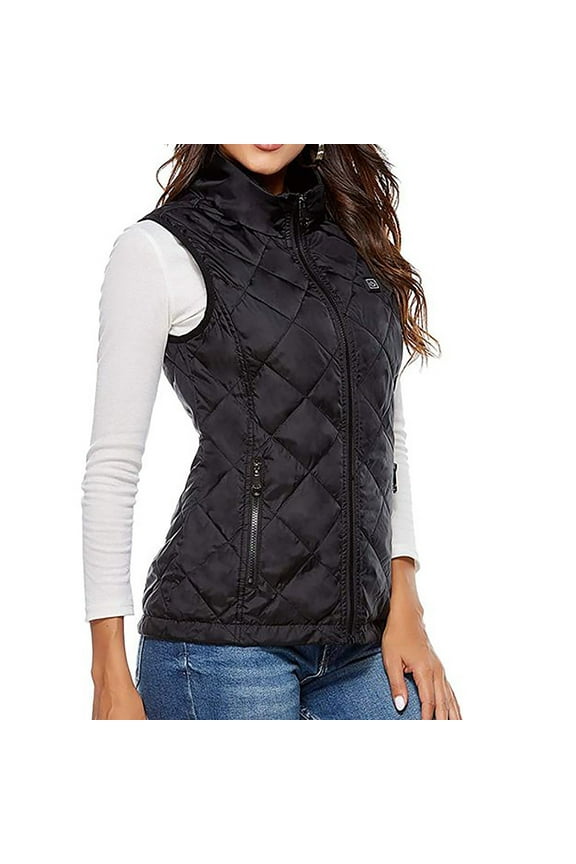 Women Men Heated Vests, 5 Heating Zones Vest (Battery Pack Not Included) Winter Lightweight Casual Warm Sleeveless Jacket with Pockets Black S