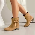 thumbnail image 1 of BLTIBY Women Mid Calf Boots Round Toe Chunk Flock Bow Decoration Boot Fashion Elegant Comfortable Booties Brown 41, 1 of 9