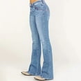 thumbnail image 1 of BLTIBY Women Mid Waisted Jeans Solid Colour Stretch Button Flare Pants Plus Size Long Jean Pants Denim Trousers with Pockets Light blue M, 1 of 9