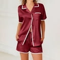 thumbnail image 1 of BLTIBY Women Pajamas Set Button Down Sleepwear Solid Colour Short Sleeve Nightwear with Shorts Soft Pjs Set Fashion Comfortable Homewear with Pockets Wine XXL, 1 of 8