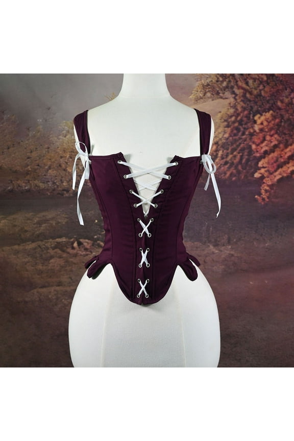 Women Renaissance Corset Lace-up Underbust Corset Solid Color Top Vintage Medieval Bustier Comfortable Purple S