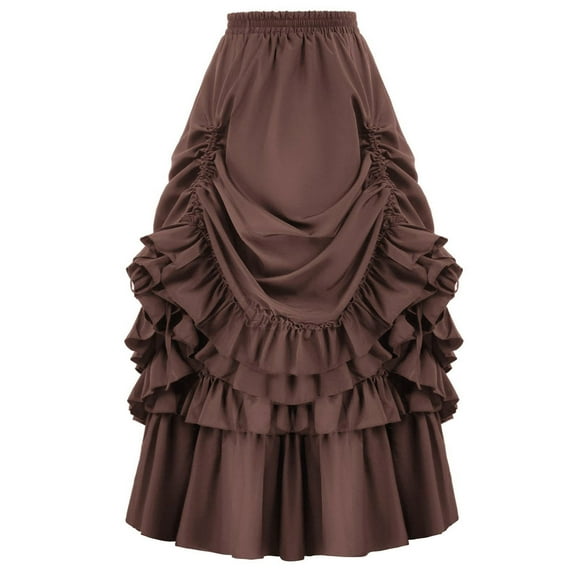 BLTIBY Women Renaissance Skirt Victorian Steampunk Skirt Tiered Elastic Waist Adjustable A-Line Vintage Swing Goth Punk Medieval Clothes Vampire Halloween Gothic Skirt Brown 3XL