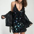 thumbnail image 1 of BLTIBY Women Sequin Dress V Neck Sparkly Glitter Spaghetti Strap Sleeveless Short Flowy Loose Party Night Out Club Fashion Dresses 2025 Black L, 1 of 9