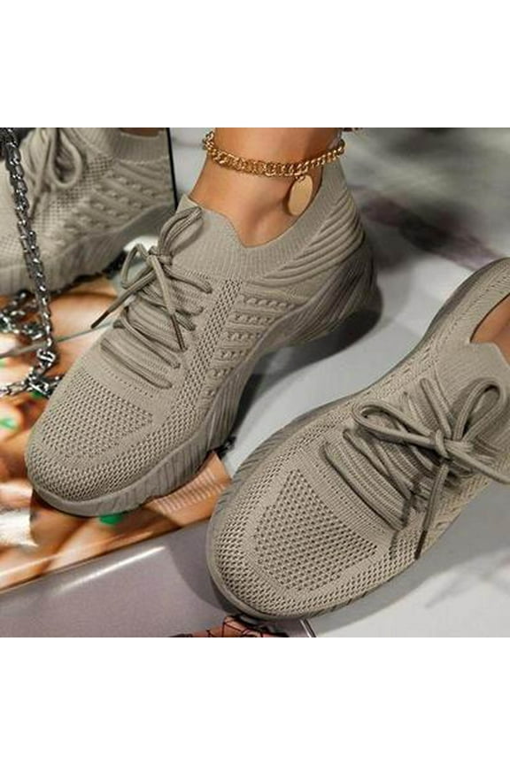 Women Shoes Lightweight Tennis Shoes Lace Up Non Slip Gym Workout Shoes Breathable Mesh Walking Ladies Sneakers Khaki 42