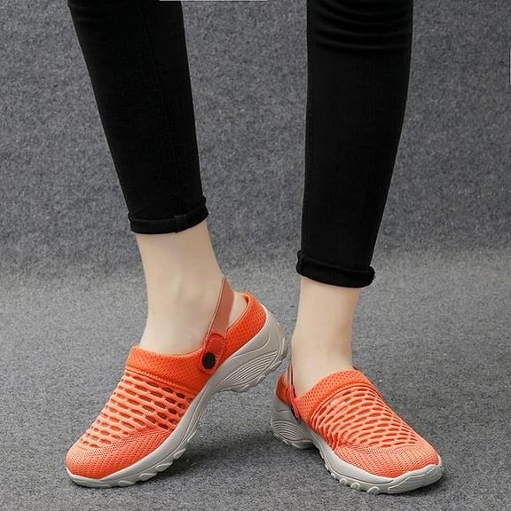 BLTIBY Women Slippers Sandals Breathable Anti Skid Mesh Slip-on Air Cushion Fashion Sports Walking Home Shoes Orange 42