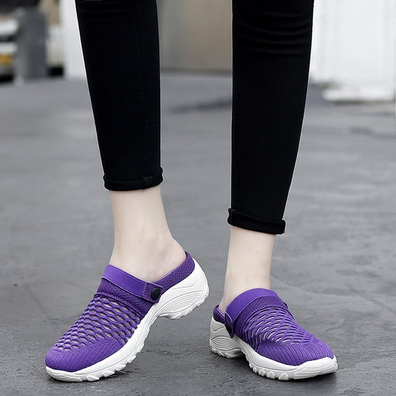 BLTIBY Women Slippers Sandals Breathable Anti Skid Mesh Slip-on Air Cushion Fashion Sports Walking Home Shoes Purple 42
