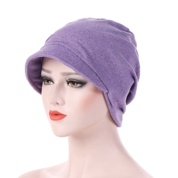 BLTIBY Women Slouchy Brimmed Beanies Double Cotton Skull Caps with Short Brim Light Weight Visors Men Sun Protection Small Brim Hats Purple One Size