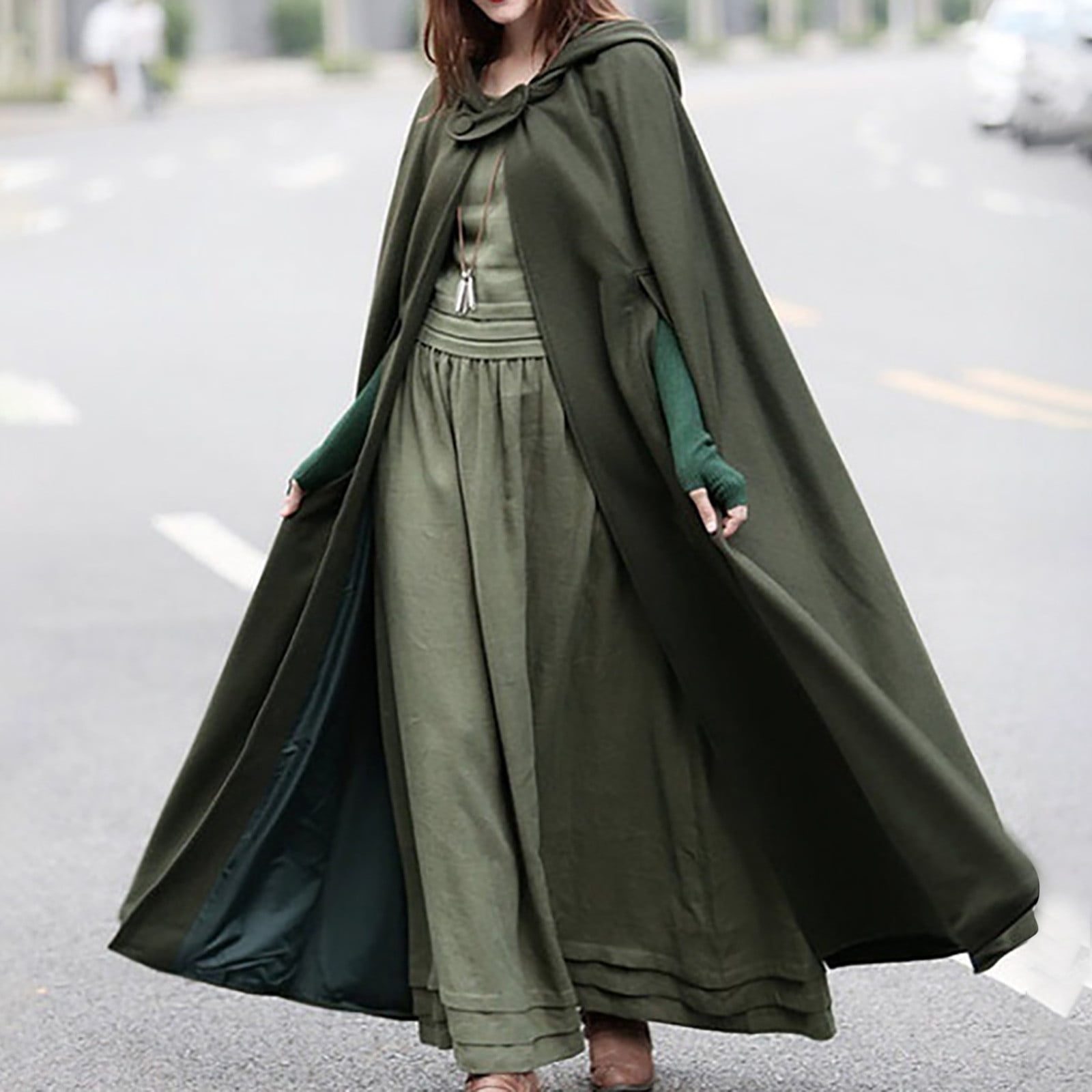 BLTIBY Women Trench Coat Cloak Hooded Autumn Spring Solid Colour