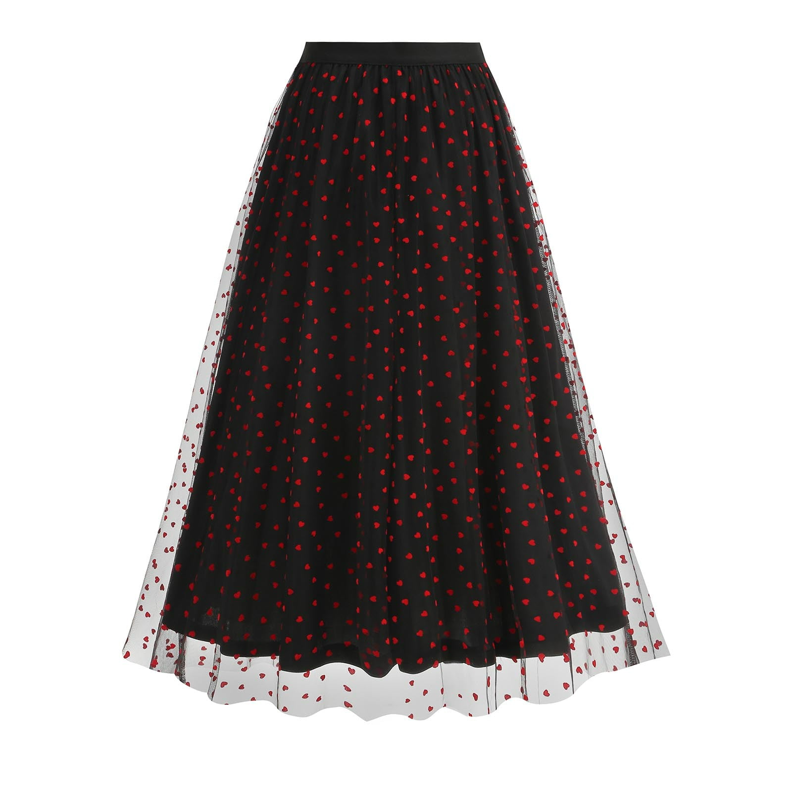 Women's Polka Dot Tulle Skirt - Midi Length, High Waist Elastic, A-Line Double Layer Mesh, S-2XL - View #2