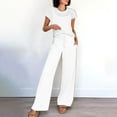 thumbnail image 1 of BLTIBY Women Two Piece Outfits Crochet Hollow Out Sheer Knit Sweater Top Drawstring Wide Leg Pants with Pockets Lounge Matching Sets Sweatsuit Travel Clothes White XXL, 1 of 7