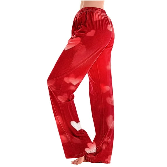 BLTIBY Women Valentine's Day Pajama Pant Spring Autumn Love Printed Comfy Lounge Wide Leg Fashion Casual Stretch Palazzo Pj Bottoms Trousers with Pockets 2025 Red 2 M