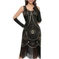 thumbnail image 1 of BLTIBY Women's 1920s Fringed Dress Flapper Costume Vintage Sequin Beaded Tassels Hem Prom Sleeveless Round Neck Cocktail Evening Dresses Gatsby Dress Gold L, 1 of 6