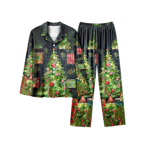 BLTIBY Women's 2 Piece Christmas Pajamas Set Button Down Lapel Xmas Graphic Shirt Long Pants Ugly Pjs Sets Sleepwear Comfortable Multicolor 3 S