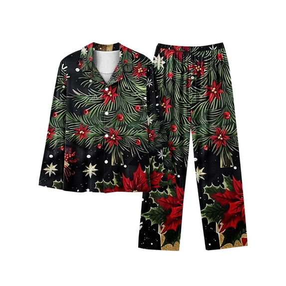 BLTIBY Women's 2 Piece Christmas Pajamas Set Button Down Lapel Xmas Graphic Shirt Long Pants Ugly Pjs Sets Sleepwear Comfortable Multicolor 6 M