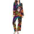 thumbnail image 1 of BLTIBY Women's 2 Piece Christmas Pajamas Set Button Down Lapel Xmas Graphic Shirt and Long Pants Ugly Pjs Sets Sleepwear with Pockets Multicolor XL, 1 of 5