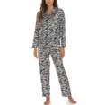 thumbnail image 1 of BLTIBY Women's 2 Piece Pajamas Set Button Down Lapel Printed Silk Shirt and Long Pants Pjs Sets Sleepwear with Pockets Black S, 1 of 7