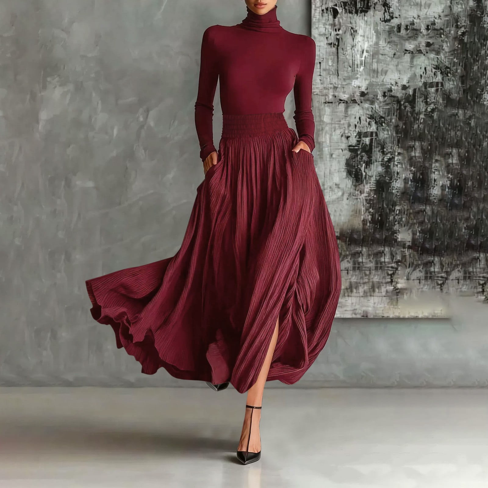 green emerald velvet dress Black Plus Size Women's 2 Piece Outfits Casual Long Sleeve Wrap Crop Top  Maxi Long Dress Flowy Matching Sets at Amazon Women's Clothing store main image 0