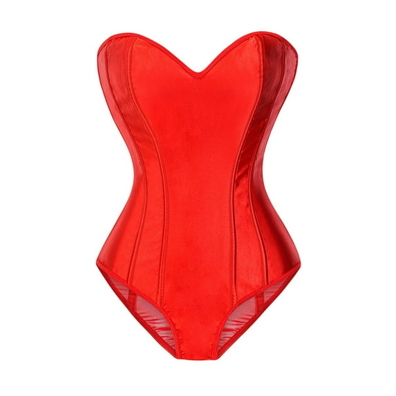 BLTIBY Women's Bunny Girl Bodysuits Solid Color Halloween Costume Cosplay Bodysuit Bunny Headband Set Strapless Back Lace Up Corsets Red L