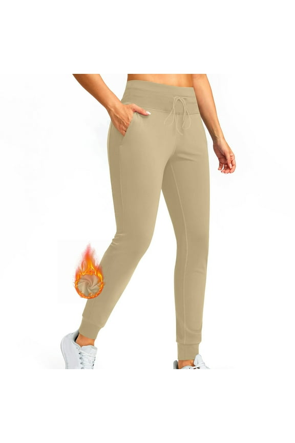 Women's Cargo Yoga Leggings Solid Color Legging with Pockets High Waist Drawstring Tummy Control Running Pants Gym Tights Beige L