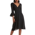 thumbnail image 1 of BLTIBY Women's Casual 3/4 Sleeve Dresses Deep V Neck Zipper Ruffled Lightweight Fashion Midi Dress with Back Tie Black S, 1 of 8