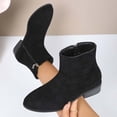 thumbnail image 1 of BLTIBY Women's Chelsea Ankle Boots Low Heel Fashion Almond Toe Flock Dress Booties with Side Zipper Black 37, 1 of 9