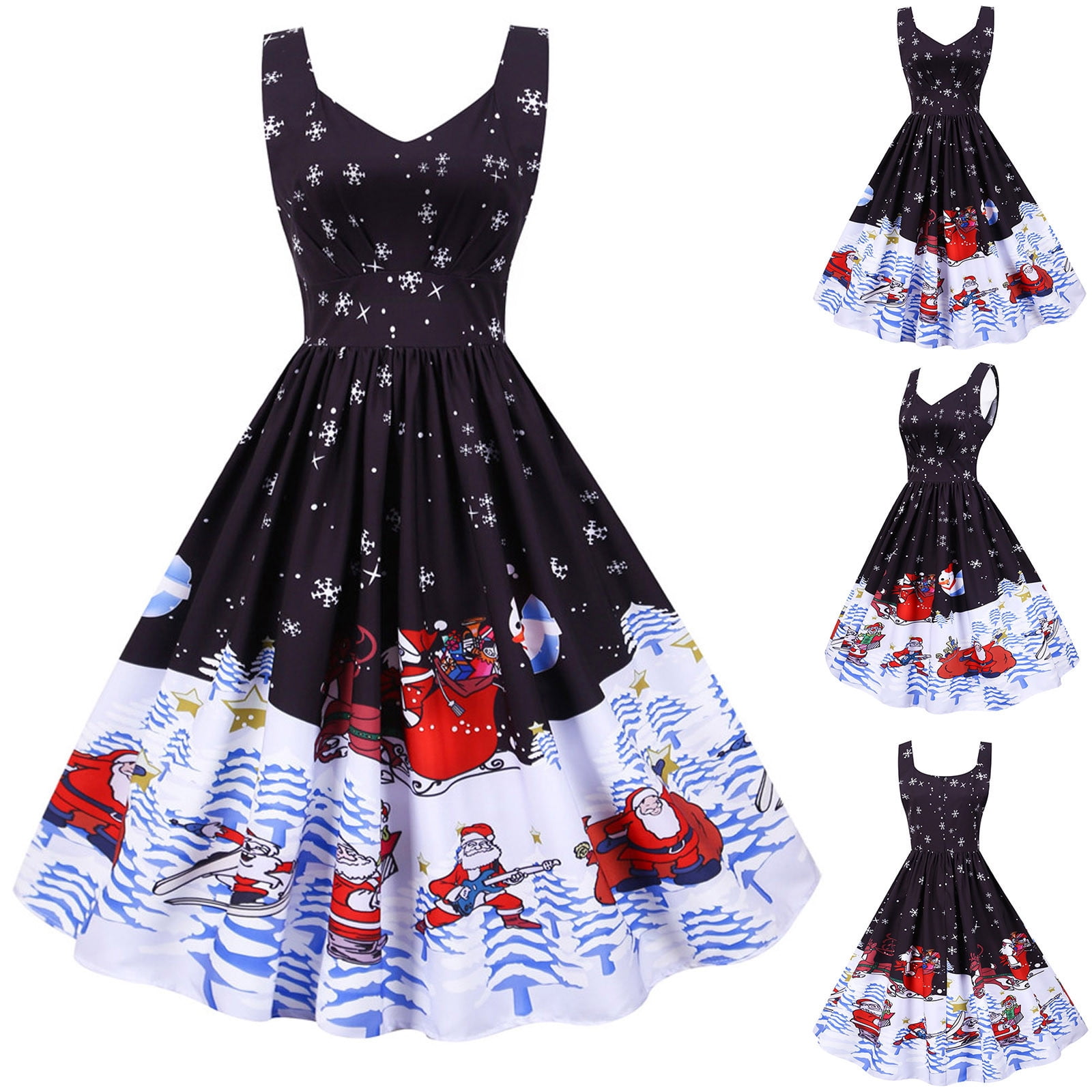 BLTIBY Women's Christmas Dress Printed Pleated Swing Dresses Xmas — free download