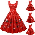 thumbnail image 1 of BLTIBY Women's Christmas Dress Printed Pleated Swing Dresses Xmas Sleeveless V Neck Cocktail Prom Party Dress Fashion Outfits 2024 Red S, 1 of 9