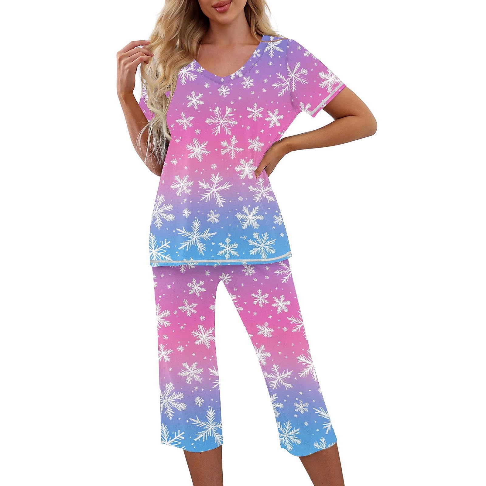 BLTIBY Women's Christmas Pajama Sets Xmas Graphic Short Sleeve ...