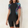 thumbnail image 1 of BLTIBY Women's Colorblock Full Zip Short Sleeve One Piece Swimsuit Surfing Bathing Suit UPF 50 Front Zip Surf Wetsuit Black M, 1 of 9