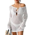 thumbnail image 1 of BLTIBY Women's Crochet Swimsuit Coverup Long Sleeve Bathing Suit Coverups Summer Beach Dress with Starfish Brooch White L, 1 of 4