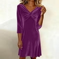 thumbnail image 1 of BLTIBY Women's Cross Front Velvet Mini Dress Elegant 3/4 Sleeve Ruched Wedding Guests Party Cocktail Dresses Purple S, 1 of 7