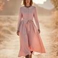 thumbnail image 1 of BLTIBY Women's Cute Maxi Dress Casual Long Sleeved Solid Color Spring Autumn Temperament Button up Party Dresses with Belt Pink XXL, 1 of 9