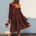 thumbnail image 1 of BLTIBY Women’s Elegant Velvet Long Sleeve Dress Casual Fall V Neck A Line Babydoll Flowy Formal Wedding Party Mini Dresses Orange L, 1 of 9