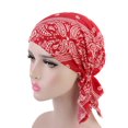 thumbnail image 1 of BLTIBY Women's Ethnic Print Indian Headscarf with Tail Muslim Headcovering Chemo Headwear Head Cover Red One Size, 1 of 2