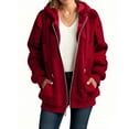thumbnail image 1 of BLTIBY Women's Fall Winter Jacket Hooded Double-Faced Fleece Checked Printed Fuzzy Zip up Drawstring Casual Warm Lightweight Coat with Pockets Red S, 1 of 6