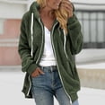 thumbnail image 1 of BLTIBY Women's Fall Winter Jacket Hooded Solid Color Fuzzy Zip up Drawstring Double-Faced Fleece Casual Warm Lightweight Coat with Pockets Army Green XXL, 1 of 5