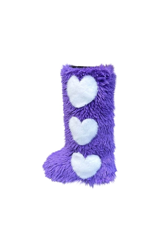 Women's Faux Fur Boots Winter Comfy Plush Warm Snow Boot Comfortable Furry Knee-High Boots Fuzzy Outdoor Heart Printed Flat Shoes Purple 43
