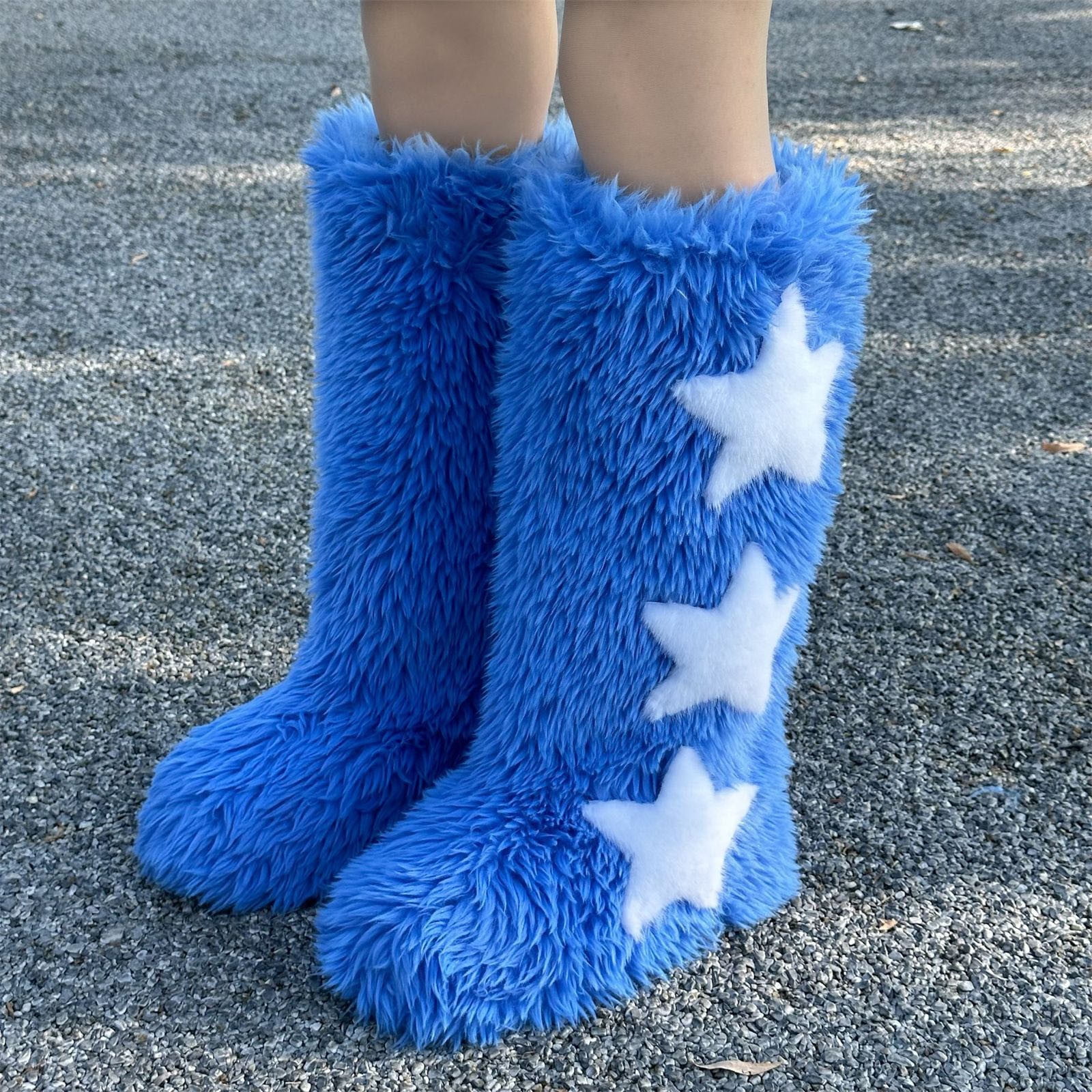 Y2k Shoes Men Yamerbo Faux Fur Boots For Women, Fuzzy Flurry Furry Leg Warm Boots, Winter Mid-Calf Snow Shoes, Round Toe Suede Winter Warm Flat Short Boots For Outdoors | Snow Boots