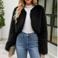 thumbnail image 1 of BLTIBY Women's Faux Fur Cardigan Coat Winter Fall Fuzzy Warm Fleece Cropped Jacket Open Front Casual Dressy Outerwear Black XL, 1 of 9