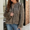 thumbnail image 1 of BLTIBY Women's Faux Fur Coat Fall Winter Fuzzy Warm Fleece Jacket Elegant Open Front Cardigan Casual Cropped Dressy Outerwear Brown S, 1 of 9