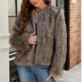thumbnail image 1 of BLTIBY Women's Faux Fur Coat Fall Winter Fuzzy Warm Fleece Jacket Elegant Open Front Cardigan Casual Cropped Dressy Outerwear Brown S, 1 of 9
