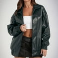 thumbnail image 1 of BLTIBY Women's Faux Leather Casual Jacket Fall Zip Up Solid Color Lapel Trendy Motorcycle Cropped Outfits Lightweight Classic Slim Coats with Zip Pockets Navy XL, 1 of 7