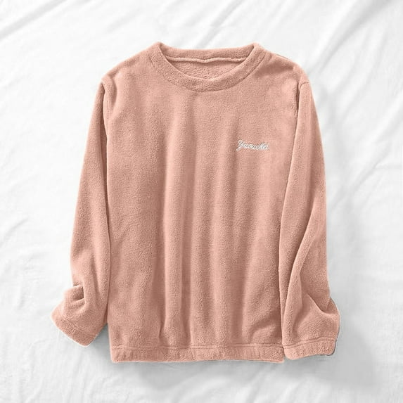 BLTIBY Women's Flannel NightShirt Long Sleeve Solid Color Winter Warm Sleepwear Fashion Pullover Sleepshirts Pink Free Size