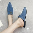 thumbnail image 1 of BLTIBY Women's Flat Mules Closed Pointed Toe Backless Slip-On Loafers Ladies Denim Baotou Clogs Half Slides Solid Color Sandal Light Blue 39, 1 of 7