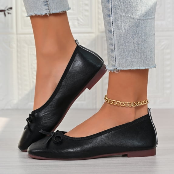 BLTIBY Women's Flat Shoes Comfortable PU Leather Slip-on Shoes for Wedding School Party Dressy Ballet Flats Black 41