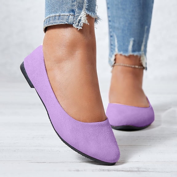 BLTIBY Women’s Flats Shoes Comfortable Suede Pointed Toe Slip On Casual Ballet Flat Dress Shoes Solid Colour Shallow Mouth Bean Purple 40