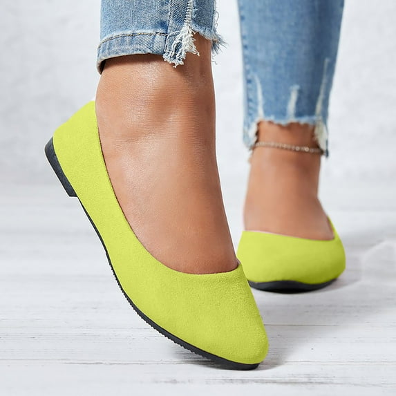 BLTIBY Women’s Flats Shoes Comfortable Suede Pointed Toe Slip On Casual Ballet Flat Dress Shoes Solid Colour Shallow Mouth Bean Yellow 43